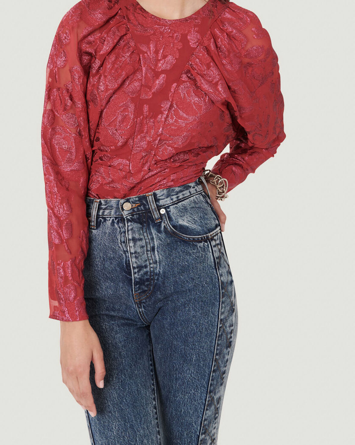 MABEL SHEER METALLIC FLORAL TOP image number null